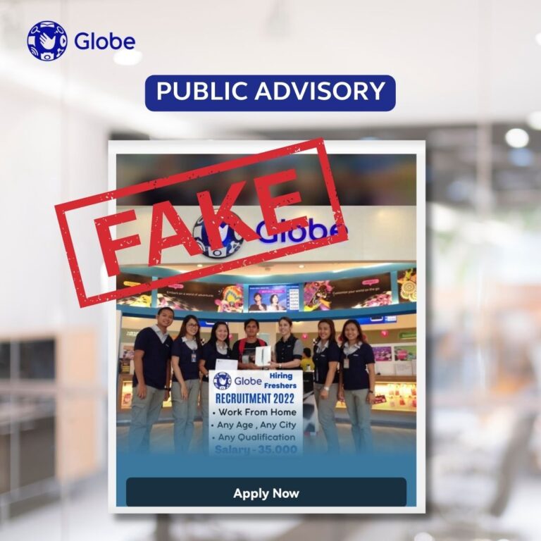 Globe cautions job seekers vs online recruitment scams using brand